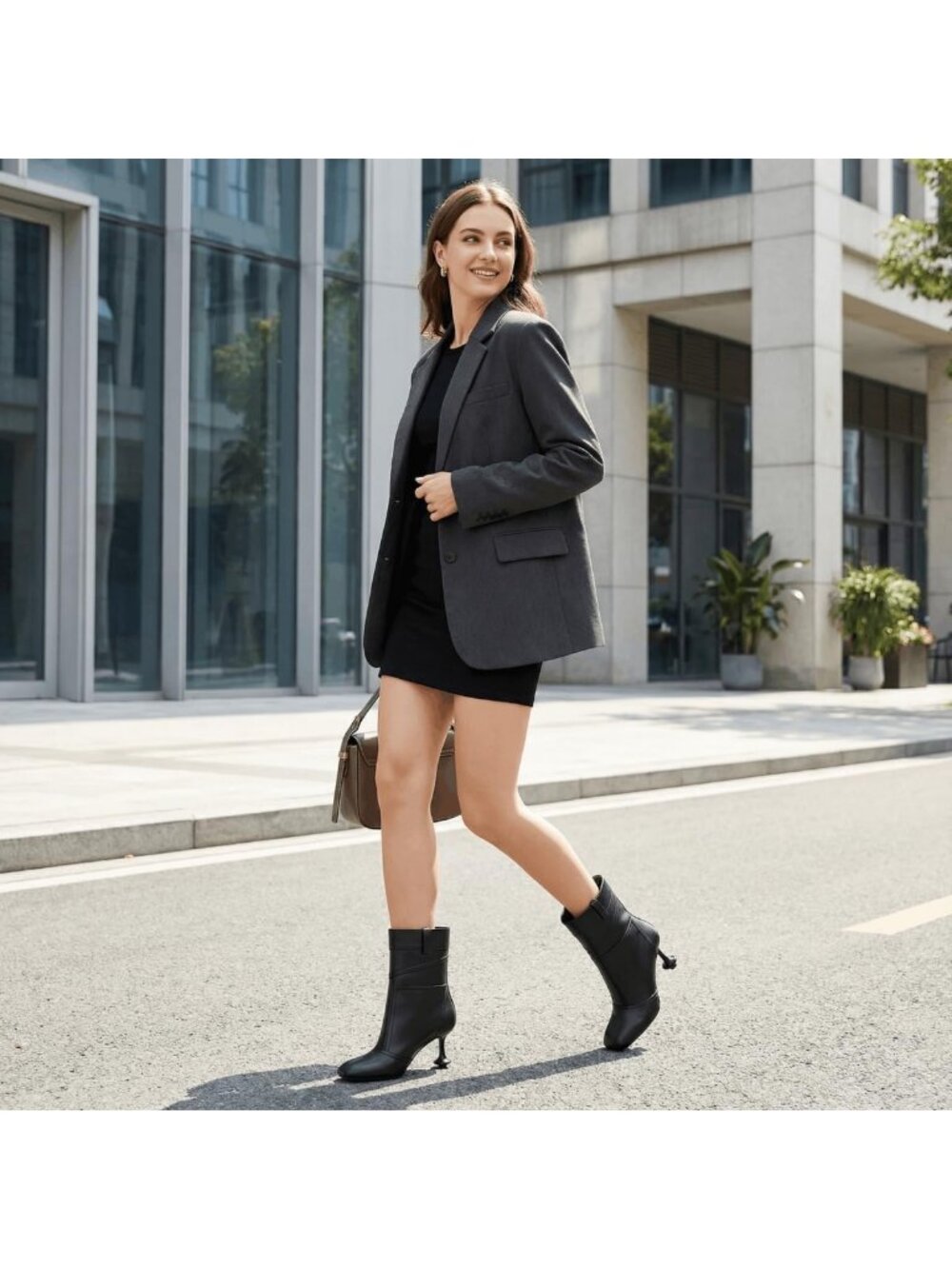 Women's Black Polyurethane Square Petal Square Toe Pull On Short Ankle Boots - Picture 3 of 6